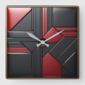Geometric Art Deco Red Black Elegant スクエア壁時計 (正面)