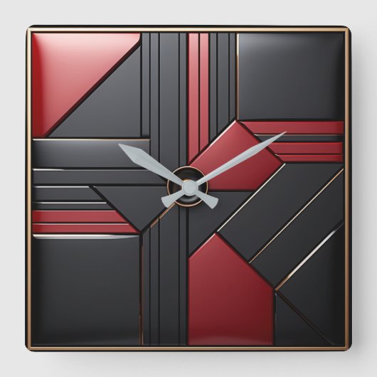 Geometric Art Deco Red Black Elegant スクエア壁時計 (正面)