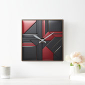 Geometric Art Deco Red Black Elegant スクエア壁時計 (ホーム)