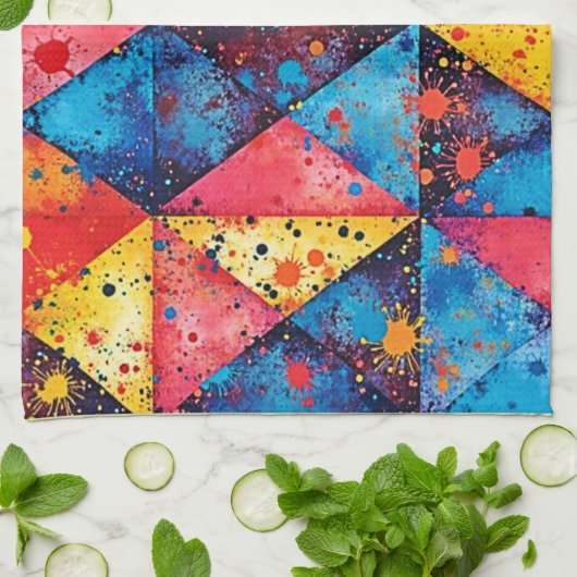 Geometric Art: Vibrant Chaos キッチンタオル (折り畳み)