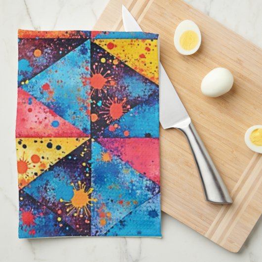 Geometric Art: Vibrant Chaos キッチンタオル (四つ折り)