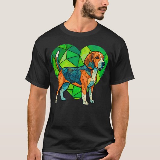 Geometric Beagle with Green Heart background Tシャツ (正面)