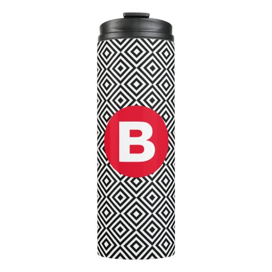 Geometric Black and White Pattern Red Monogram タンブラー (正面)