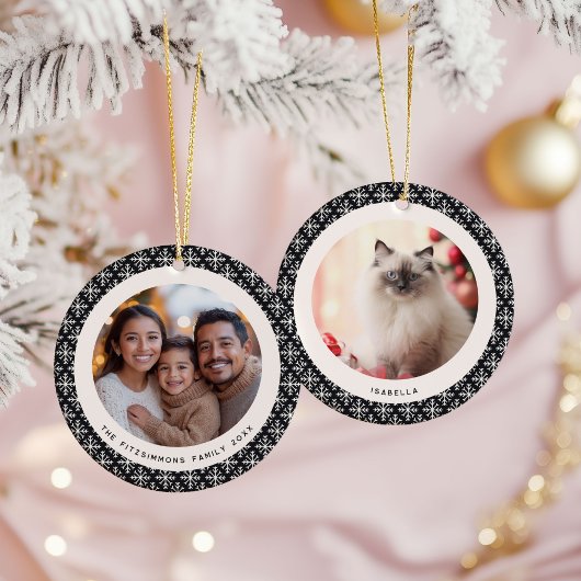 Geometric Black and White Scandinavian 2 Photos セラミックオーナメント