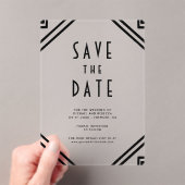 Geometric Black Art Deco Wedding Save the Date アクリル招待状 (インサイチュ (ポータブル))