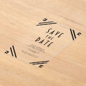 Geometric Black Art Deco Wedding Save the Date アクリル招待状 (レイダウン)