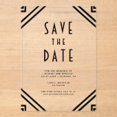 Geometric Black Art Deco Wedding Save the Date アクリル招待状 (正面)