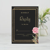 Geometric black gold pink mint flower RSVP 招待状 (スタンド正面)