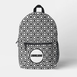 Geometric Black &white polka dots printed backpack プリントバックパック