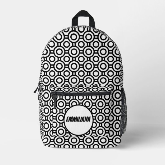 Geometric Black &white polka dots printed backpack プリントバックパック (正面)