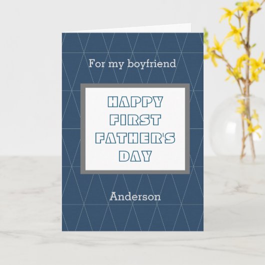 Geometric Blue私のボーイフレンドのための最初の父の日 カード (黄色い花)