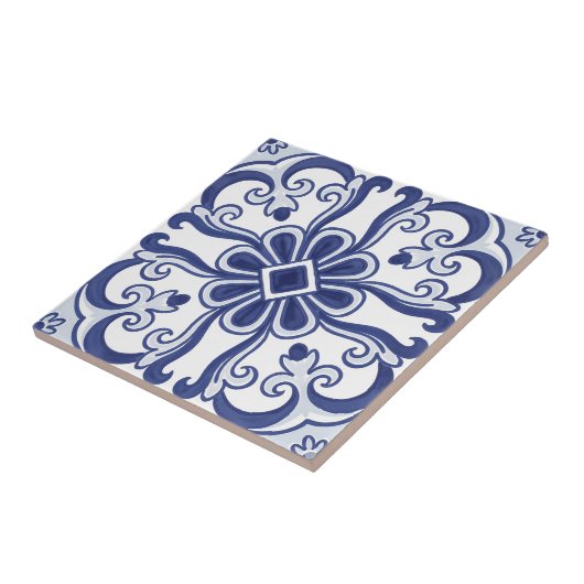 Geometric Blue and White Lisbon Tile Art Coaster タイル (側面)