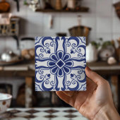 Geometric Blue and White Lisbon Tile Art Coaster タイル