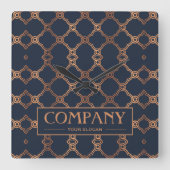 Geometric Blue Company Name スクエア壁時計 (正面)