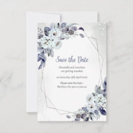 Geometric Blue Floral Save The Date Card セーブザデート