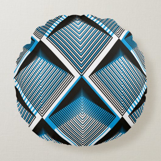 Geometric blue stripy overlay seamless pattern, br ラウンドクッション (正面)