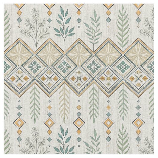 Geometric Botanical Folk Art Seamless Pattern ファブリック (クローズアップ)