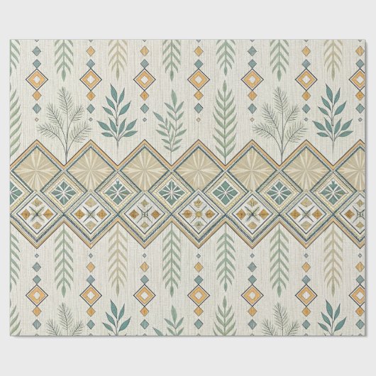 Geometric Botanical Folk Art Seamless Pattern ラッピングペーパー (フラット)