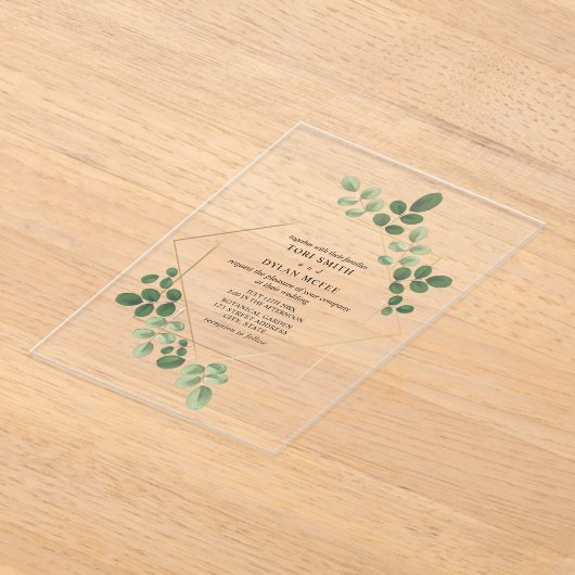Geometric Botanical Greenery Wedding アクリル招待状 (レイダウン)