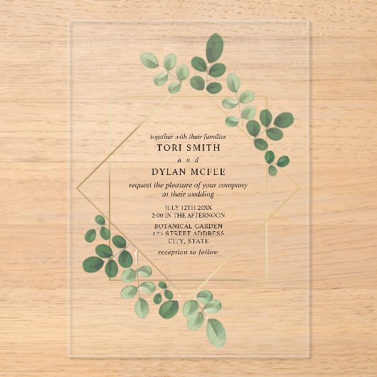 Geometric Botanical Greenery Wedding アクリル招待状 (正面)
