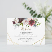 Geometric Burgundy Navy Floral Wedding Reception エンクロージャーカード (スタンド正面)