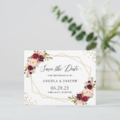 Geometric Burgundy Redフローラ日付の保存 ポストカード (スタンド正面)