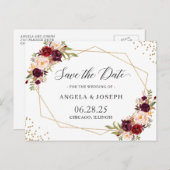 Geometric Burgundy Redフローラ日付の保存 ポストカード (正面/裏面)