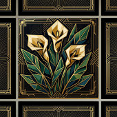 Geometric Calla Lily Art Deco Floral Gold Green  タイル