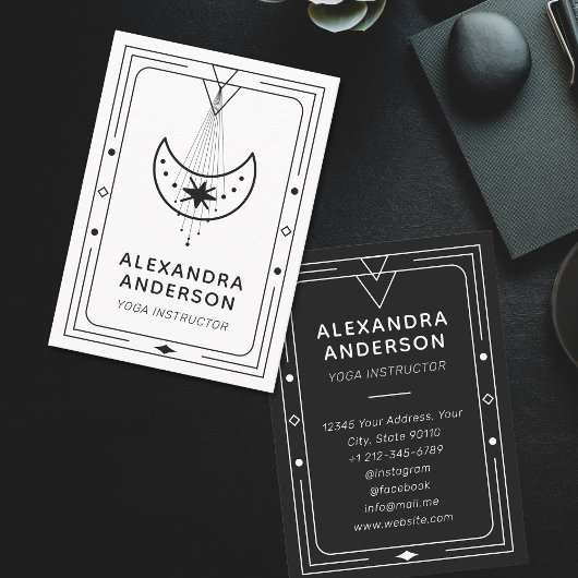 Geometric Celestial Crescent Moon Yoga Instructor  名刺