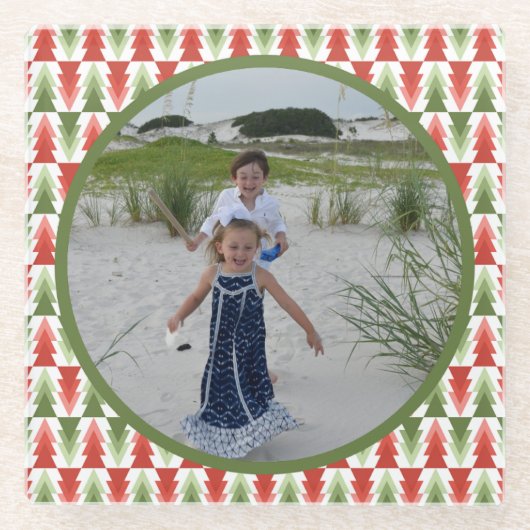Geometric Christmas Tree Grove ガラスコースター (正面)