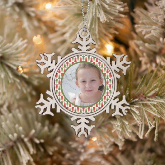 Geometric Christmas Tree Grove スノーフレークピューターオーナメント (ツリー)