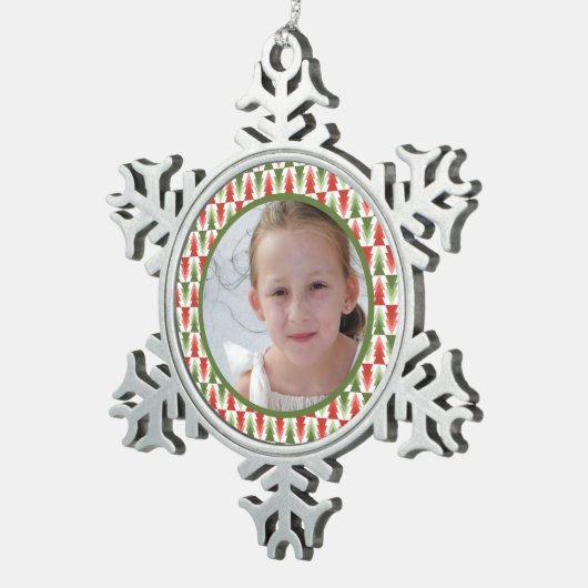 Geometric Christmas Tree Grove スノーフレークピューターオーナメント (右)