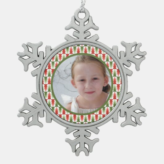 Geometric Christmas Tree Grove スノーフレークピューターオーナメント (正面)