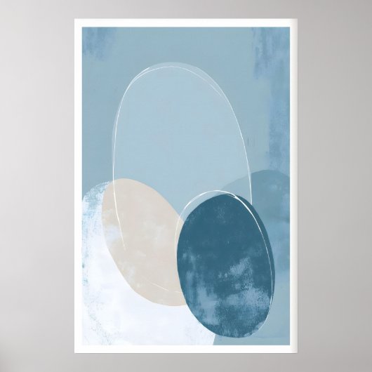 Geometric Circle Poster Blue Beige Overlapping ポスター (正面)