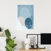 Geometric Circle Poster Blue Beige Overlapping ポスター (ホームオフィス)