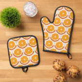 Geometric Citrus Fruit Slice Retro Kitchen 鍋つかみ&鍋敷きセット (トップダウン)