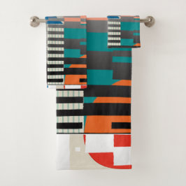 Geometric Color‑Blocked Motif Modern バスタオルセット