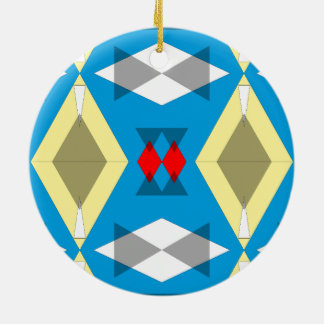 Geometric Convergence in Blue and Gold セラミックオーナメント