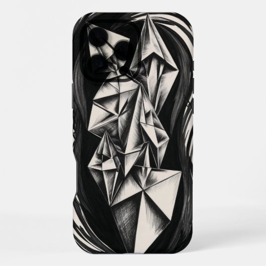 Geometric Crystal Black and White iPhone Case iPhoneケース (裏面)