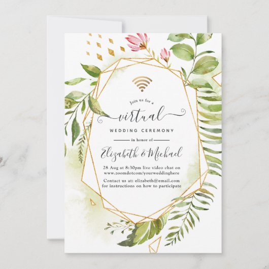 Geometric Crystal Greenery Online 結婚 Virtual 招待状 (正面)