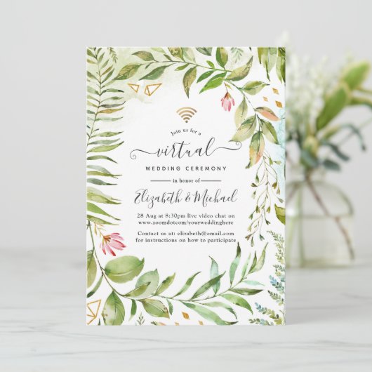 Geometric Crystal Greenery Online 結婚 Virtual 招待状 (スタンド正面)