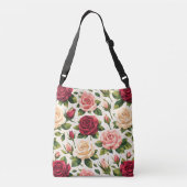 Geometric Cute Rose Pattern Pink Red Peach Floral クロスボディバッグ (裏面)