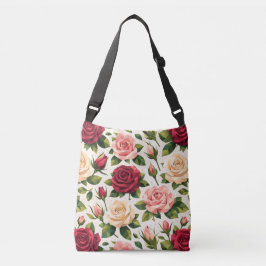 Geometric Cute Rose Pattern Pink Red Peach Floral クロスボディバッグ
