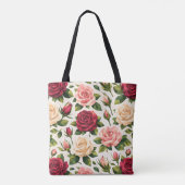 Geometric Cute Rose Pattern Pink Red Peach Floral トートバッグ (裏面)