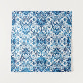 Geometric damask seamless pattern with grunge text タペストリー (正面(横))