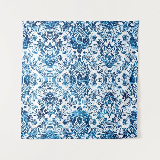 Geometric damask seamless pattern with grunge text タペストリー (正面(横))