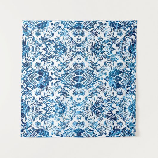Geometric damask seamless pattern with grunge text タペストリー (正面)