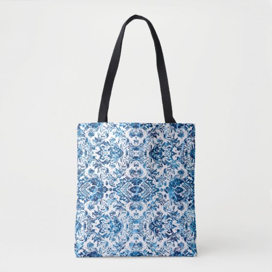 Geometric damask seamless pattern with grunge text トートバッグ (正面)