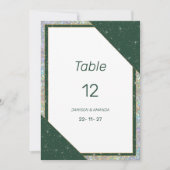 Geometric dark green gold sparkle Table Numbers 招待状 (正面)