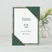 Geometric dark green gold sparkle Table Numbers 招待状 (スタンド正面)